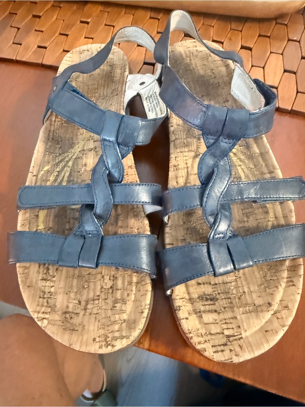 Abeo Navy Braided Strap Cork-Style Sandals
